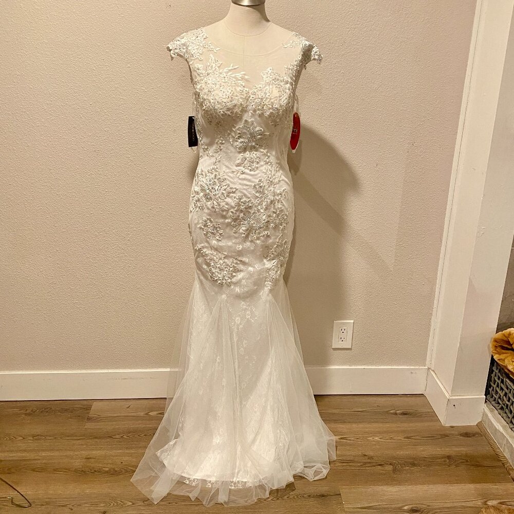 Mermaid Wedding Dress Small‎ NWT Lace Sequin Tulle Gown by Cindy Collection
